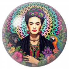 Cabochon en Verre Illustré Frida au Singe et au Perroquet dans les Fleurs 12 à 25mm pour la Création de Bijoux Fantaisie - DIY