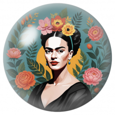 Cabochon en Verre Illustré Frida au Bouquet de Fleurs sur Fond Bleu 12 à 25mm pour la Création de Bijoux Fantaisie - DIY