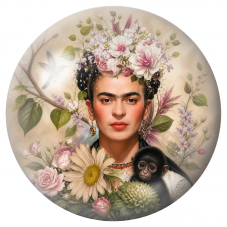 Cabochon en Verre Illustré Frida au Singe et au Colibri parmi les Fleurs 12 à 25mm pour la Création de Bijoux Fantaisie - DIY