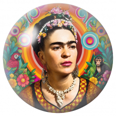Cabochon en Verre Illustré Frida au Perroquet et au Singe sur Fond Pop 12 à 25mm pour la Création de Bijoux Fantaisie - DIY