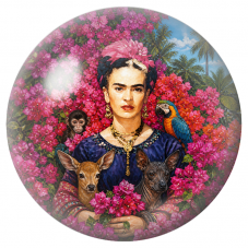 Cabochon en Verre Illustré Frida aux Animaux dans les Bougainvilliers 12 à 25mm pour la Création de Bijoux Fantaisie - DIY