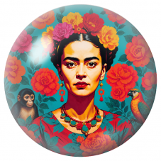 Cabochon en Verre Illustré Frida au Singe et au Perroquet dans les Roses 12 à 25mm pour la Création de Bijoux Fantaisie - DIY