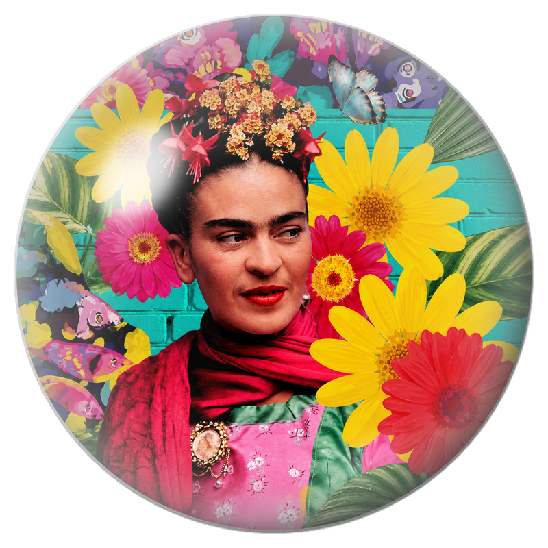 Cabochon en Verre Illustré Frida au Bouquet de Marguerites Jaunes 12 à 25mm