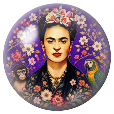 Cabochon en Verre Illustré Frida au Singe et au Perroquet sur Fond Violet 12 à 25mm pour la Création de Bijoux Fantaisie - DIY