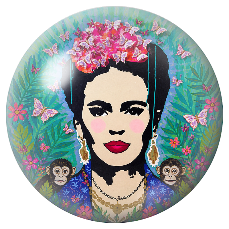 Cabochon en Verre Illustré Frida aux Papillons et aux Singes 12 à 25mm