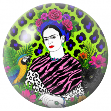 Cabochon en Verre Illustré Frida au Perroquet et à la Panthère Noire 12 à 25mm pour la Création de Bijoux Fantaisie - DIY