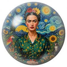 Cabochon en Verre Illustré Frida aux Tournesols sous les Étoiles 12 à 25mm pour la Création de Bijoux Fantaisie - DIY