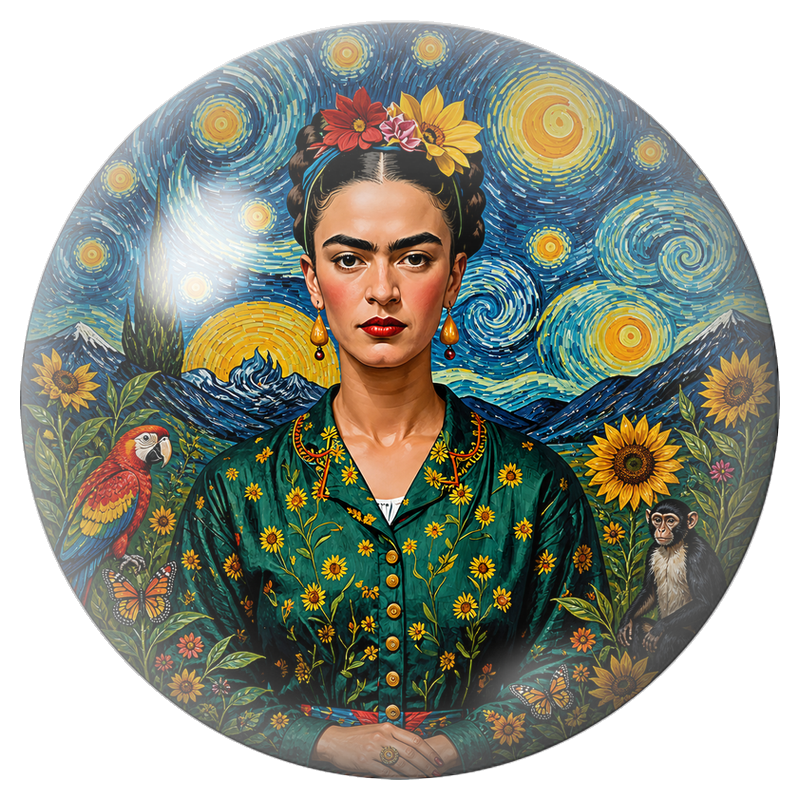 Cabochon en Verre Illustré Frida aux Tournesols sous les Étoiles 12 à 25mm