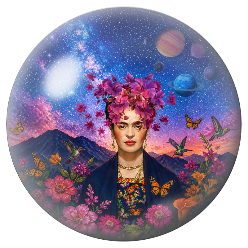 Cabochon en Verre Illustré Frida aux Papillons sous le Ciel Étoilé 12 à 25mm