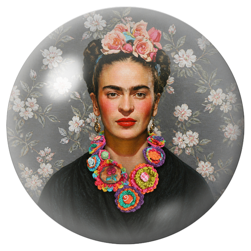 Cabochon en Verre Illustré Frida aux Fleurs de Tissu 12 à 25mm