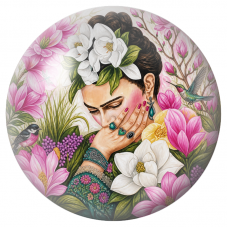 Cabochon en Verre Illustré Frida aux Magnolias et au Colibri 12 à 25mm pour la Création de Bijoux Fantaisie - DIY