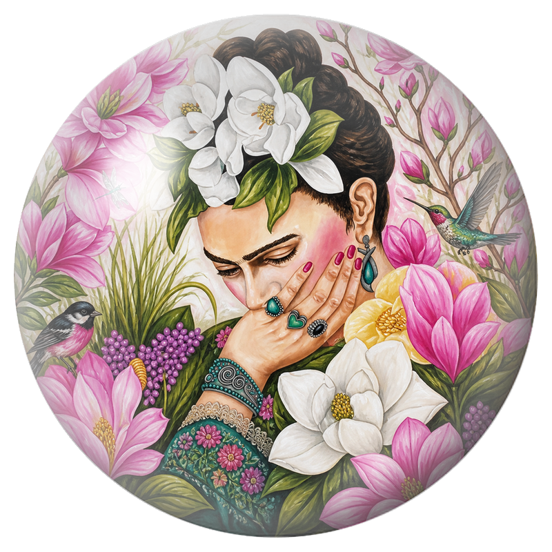 Cabochon en Verre Illustré Frida aux Magnolias et au Colibri 12 à 25mm