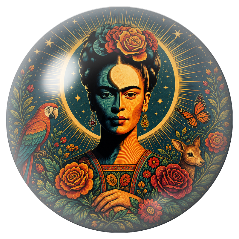 Cabochon en Verre Illustré Frida au Perroquet et au Faon sous les Étoiles 12 à 25mm