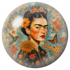 Cabochon en Verre Illustré Frida au Colibri et au Papillon Orange 12 à 25mm pour la Création de Bijoux Fantaisie - DIY