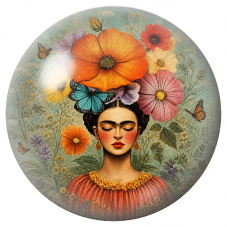 Cabochon en Verre Illustré Frida aux Papillons dans un Jardin de Fleurs 12 à 25mm pour la Création de Bijoux Fantaisie - DIY