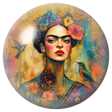 Cabochon en Verre Illustré Frida aux Deux Colibris dans les Fleurs 12 à 25mm pour la Création de Bijoux Fantaisie - DIY