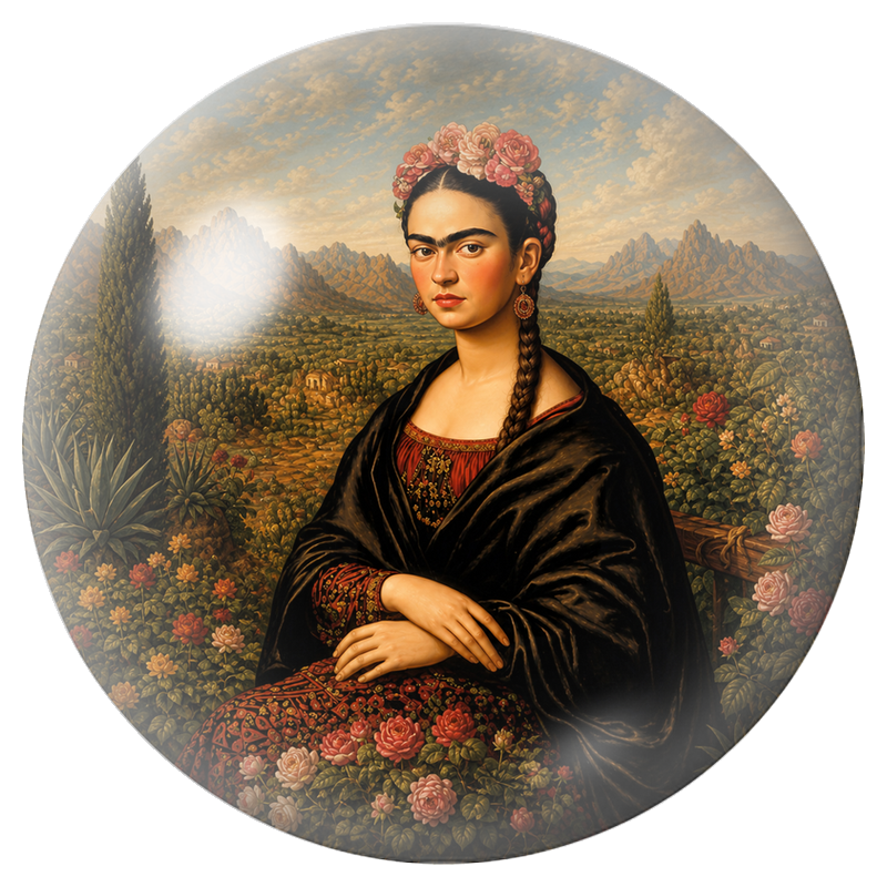 Cabochon en Verre Illustré Frida dans la Vallée Fleurie 12 à 25mm