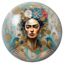 Cabochon en Verre Illustré Frida aux Deux Oiseaux Bleus 12 à 25mm pour la Création de Bijoux Fantaisie - DIY
