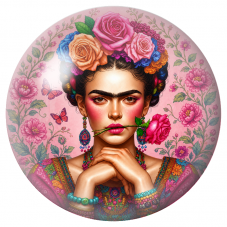 Cabochon en Verre Illustré Frida à la Rose entre les Lèvres 12 à 25mm pour la Création de Bijoux Fantaisie - DIY