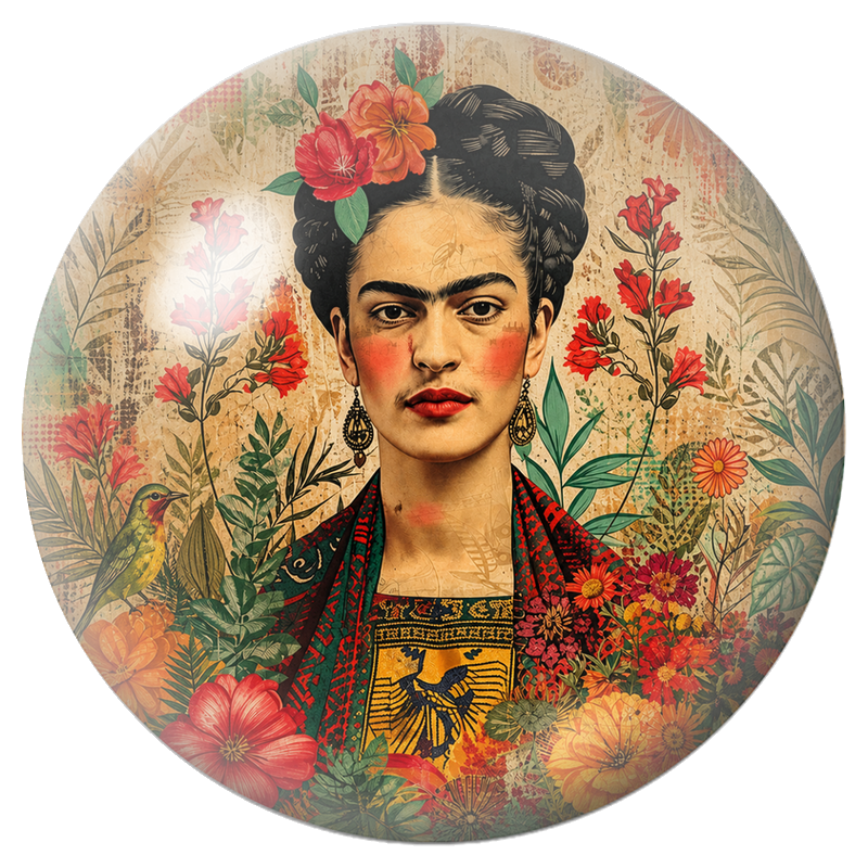 Cabochon en Verre Illustré Frida au Colibri dans le Jardin Rouge 12 à 25mm