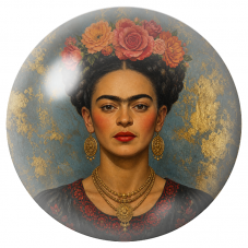 Cabochon en Verre Illustré Frida aux Roses Orange sur Fond Doré 12 à 25mm pour la Création de Bijoux Fantaisie - DIY