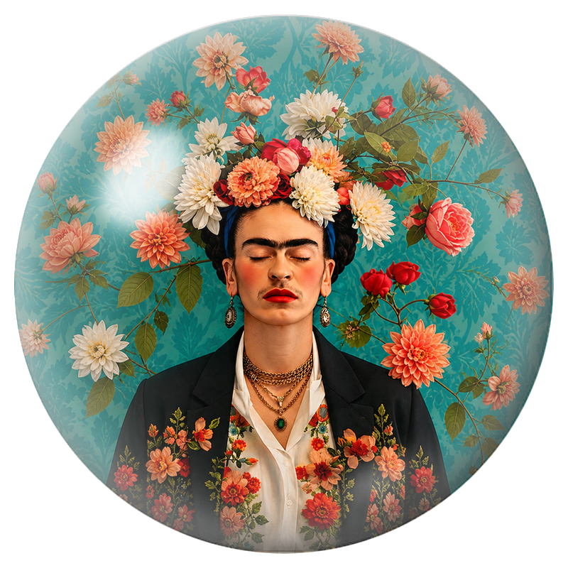 Cabochon en Verre Illustré Frida aux Fleurs les Yeux Fermés 12 à 25mm