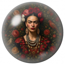 Cabochon en Verre Illustré Frida aux Oiseaux dans les Roses Sombres 12 à 25mm pour la Création de Bijoux Fantaisie - DIY