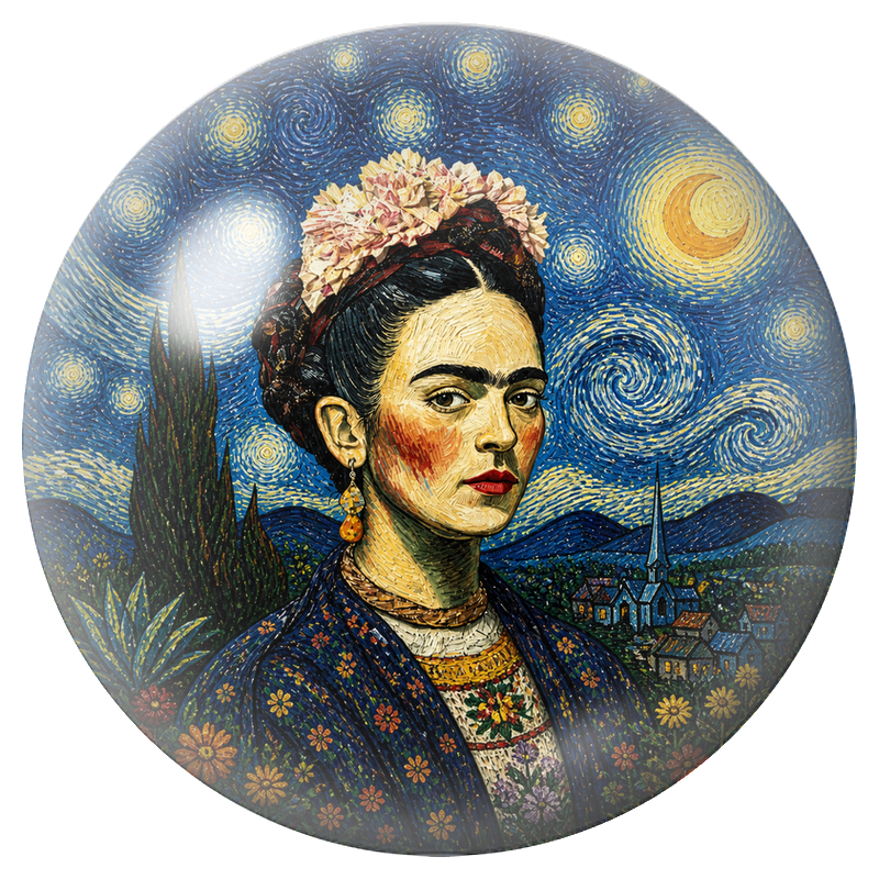 Cabochon en Verre Illustré Frida dans le Paysage Étoilé 12 à 25mm