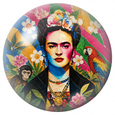 Cabochon en Verre Illustré Frida au Singe et au Perroquet en Collage Coloré 12 à 25mm pour la Création de Bijoux Fantaisie - DIY