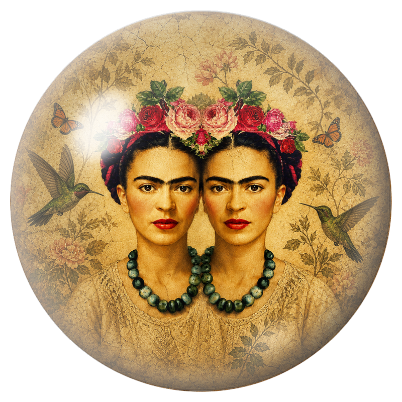 Cabochon en Verre Illustré Frida Double aux Deux Colibris 12 à 25mm