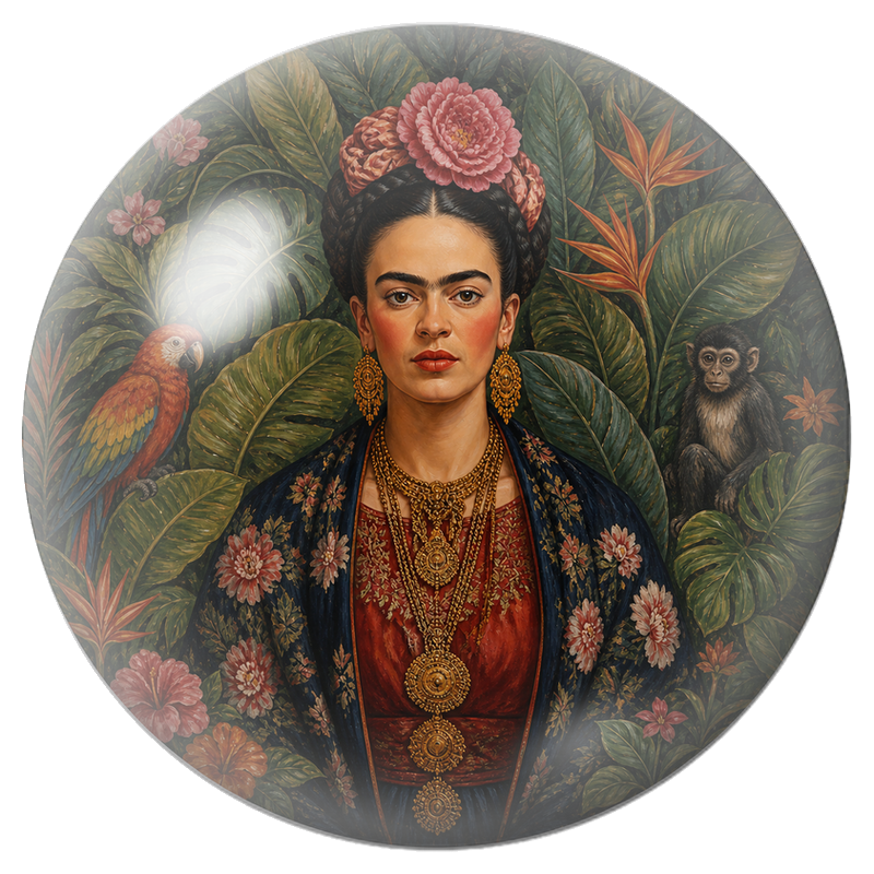Cabochon en Verre Illustré Frida au Perroquet et au Singe dans la Jungle 12 à 25mm