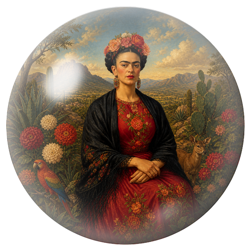 Cabochon en Verre Illustré Frida dans la Vallée avec le Perroquet et le Faon 12 à 25mm