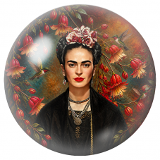 Cabochon en Verre Illustré Frida aux Colibris parmi les Fleurs Pendantes 12 à 25mm pour la Création de Bijoux Fantaisie - DIY