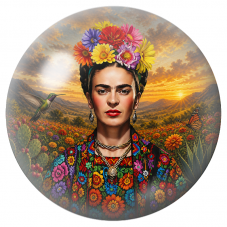 Cabochon en Verre Illustré Frida au Colibri dans la Vallée Fleurie 12 à 25mm pour la Création de Bijoux Fantaisie - DIY