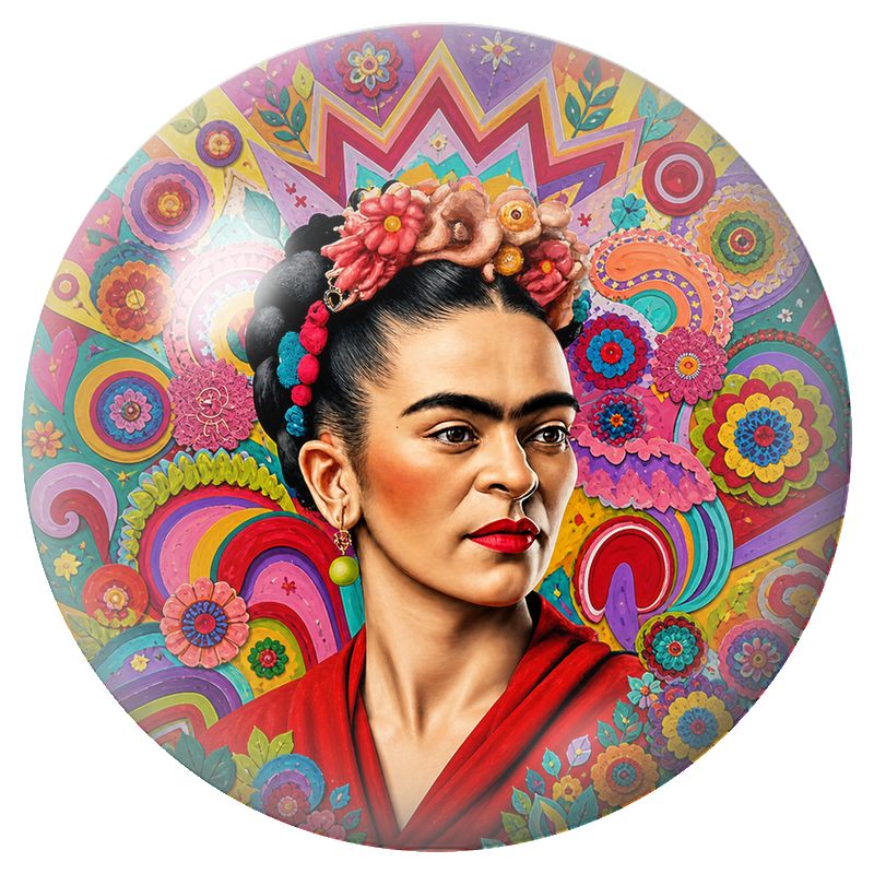 Cabochon en Verre Illustré Frida Pop aux Motifs Colorés 12 à 25mm