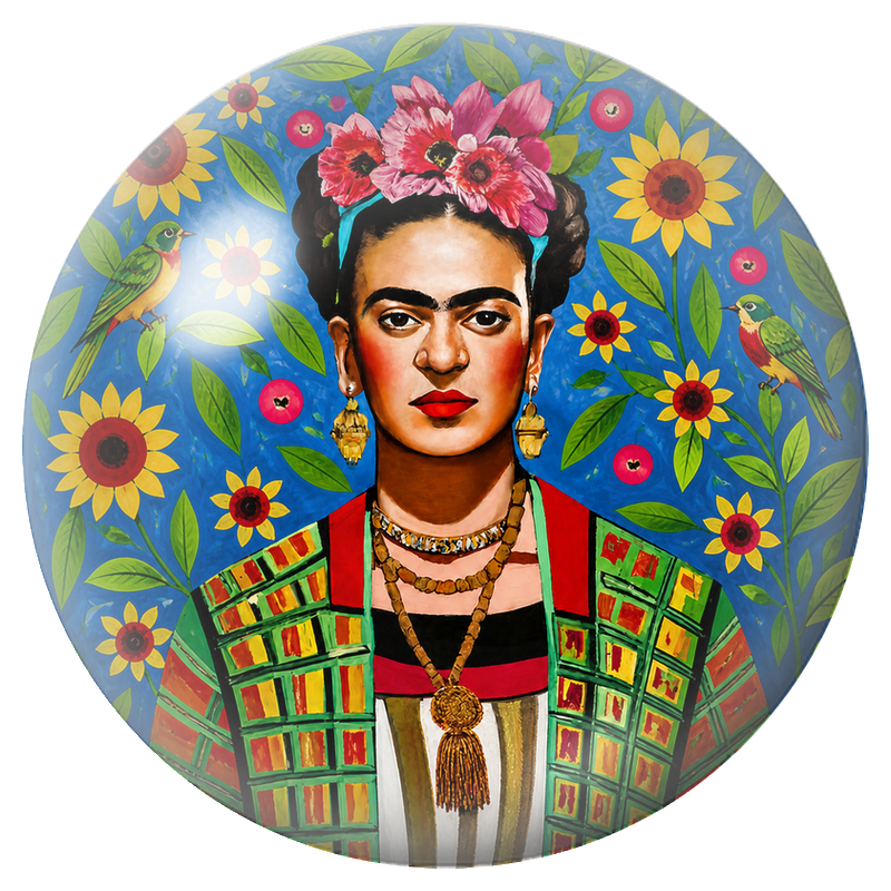 Cabochon en Verre Illustré Frida aux Oiseaux dans les Tournesols 12 à 25mm