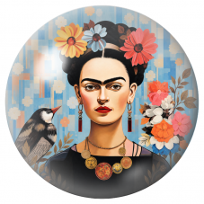 Cabochon en Verre Illustré Frida aux Fleurs et à l’Oiseau Noir 12 à 25mm pour la Création de Bijoux Fantaisie - DIY
