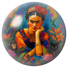 Cabochon en Verre Illustré Frida au Perroquet, au Singe et au Chat 12 à 25mm pour la Création de Bijoux Fantaisie - DIY