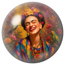Cabochon en Verre Illustré Frida Rieuse au Perroquet et au Colibri 12 à 25mm pour la Création de Bijoux Fantaisie - DIY