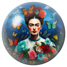 Cabochon en Verre Illustré Frida aux Papillons devant les Montagnes 12 à 25mm pour la Création de Bijoux Fantaisie - DIY
