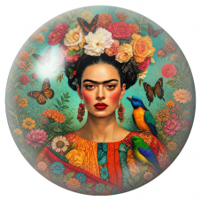 Cabochon en Verre Illustré Frida aux Papillons et aux Perroquets 12 à 25mm pour la Création de Bijoux Fantaisie - DIY