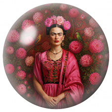Cabochon en Verre Illustré Frida en Rose dans le Jardin de Pivoines 12 à 25mm pour la Création de Bijoux Fantaisie - DIY