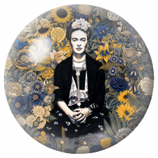 Cabochon en Verre Illustré Frida au Jardin Bleu et Or 12 à 25mm pour la Création de Bijoux Fantaisie - DIY