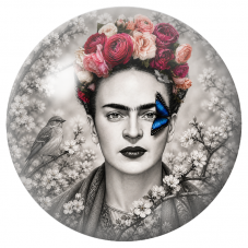 Cabochon en Verre Illustré Frida au Papillon Bleu dans les Fleurs Blanches 12 à 25mm pour la Création de Bijoux Fantaisie - DIY