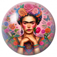 Cabochon en Verre Illustré Frida à la Rose entre les Lèvres et aux Colibris 12 à 25mm pour la Création de Bijoux Fantaisie - DIY