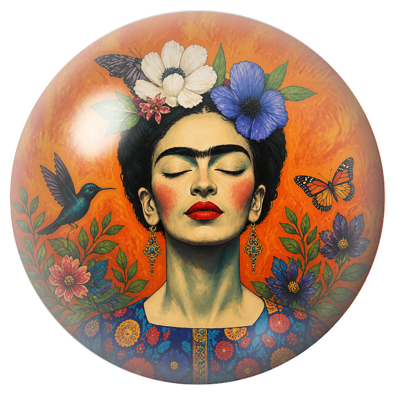 Cabochon en Verre Illustré Frida aux Colibris les Yeux Fermés 12 à 25mm