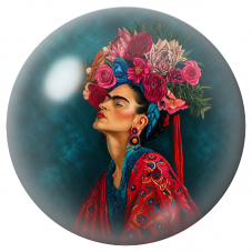 Cabochon en Verre Illustré Frida de Profil aux Grandes Roses 12 à 25mm pour la Création de Bijoux Fantaisie - DIY