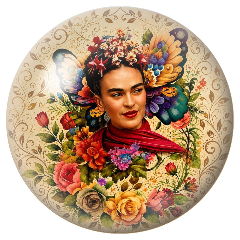 Cabochon en Verre Illustré Frida au Bouquet de Fleurs Colorées 12 à 25mm