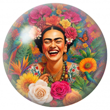 Cabochon en Verre Illustré Frida Rieuse au Perroquet et au Colibri 12 à 25mm pour la Création de Bijoux Fantaisie - DIY