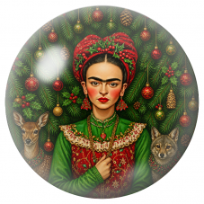 Cabochon en Verre Illustré Frida de Noël au Faon et au Loup 12 à 25mm pour la Création de Bijoux Fantaisie - DIY
